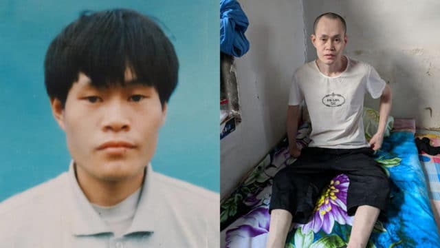 Falun Gong practitioner Mr. Zhang Jinku before and after his imprisonment. When Mr. Zhang returned home after five years in prison, he was unable to walk or speak. 